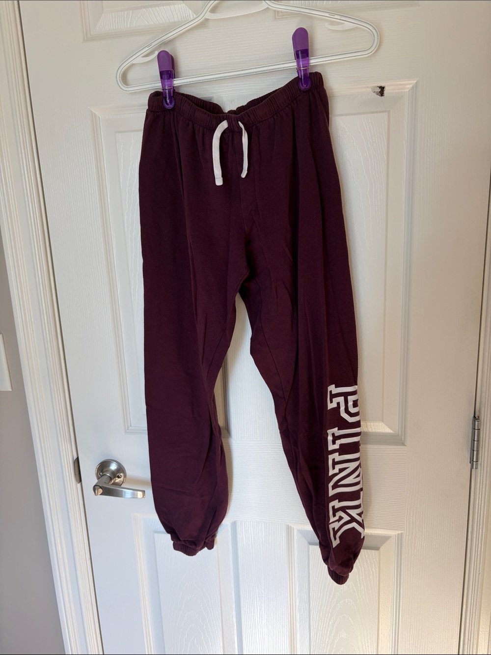 PINK Victoria's Secret Burgundy Track Joggers with White Logo